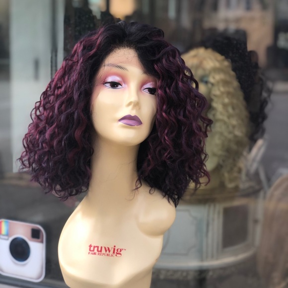 Short spiral curly bob Lacefront wig 2020 purple main image 7